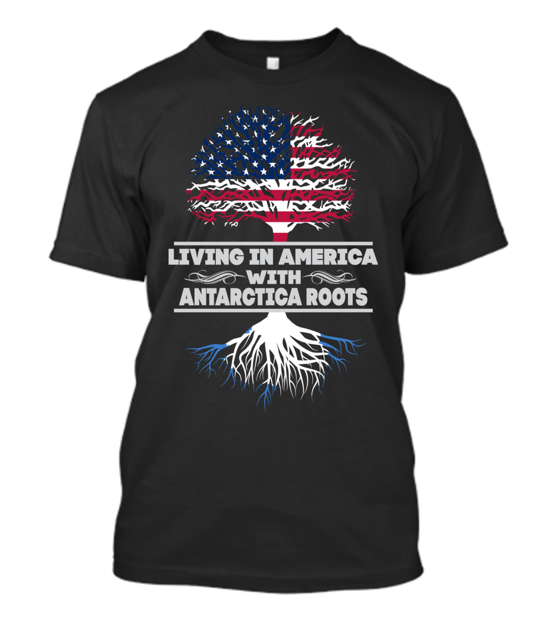 Living IN America With Antarctica Roots USA Flag Tree T-Shirt