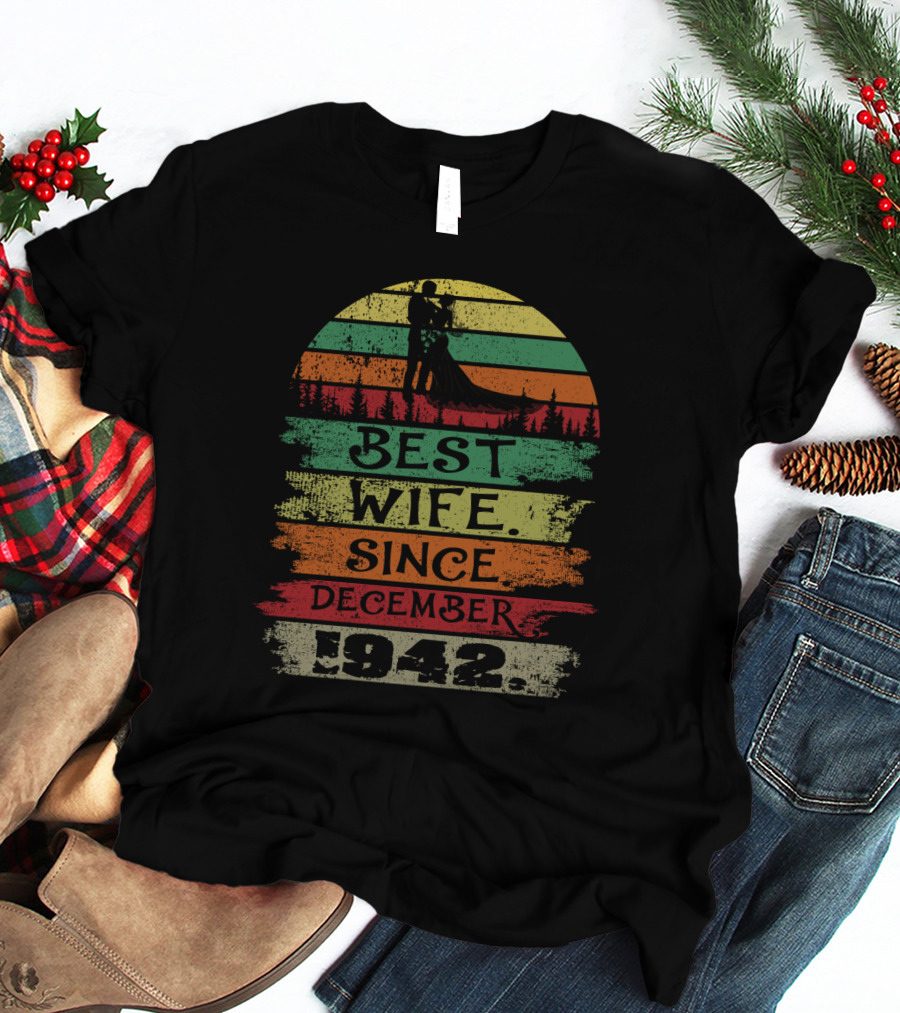 Best Wife Since December 1942 Vintage Silhouette Retro Sunset T-Shirt