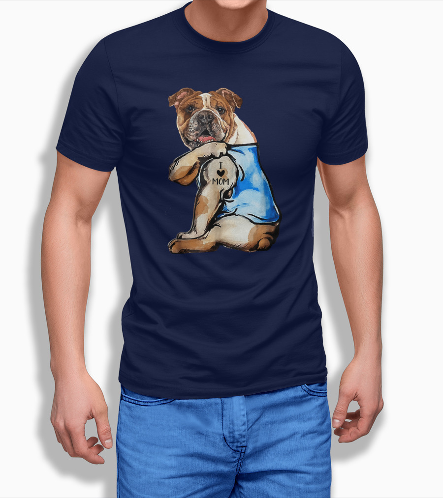 Women English Bulldog Dog Tattoo I Love Mom Trending Ideas T-Shirt