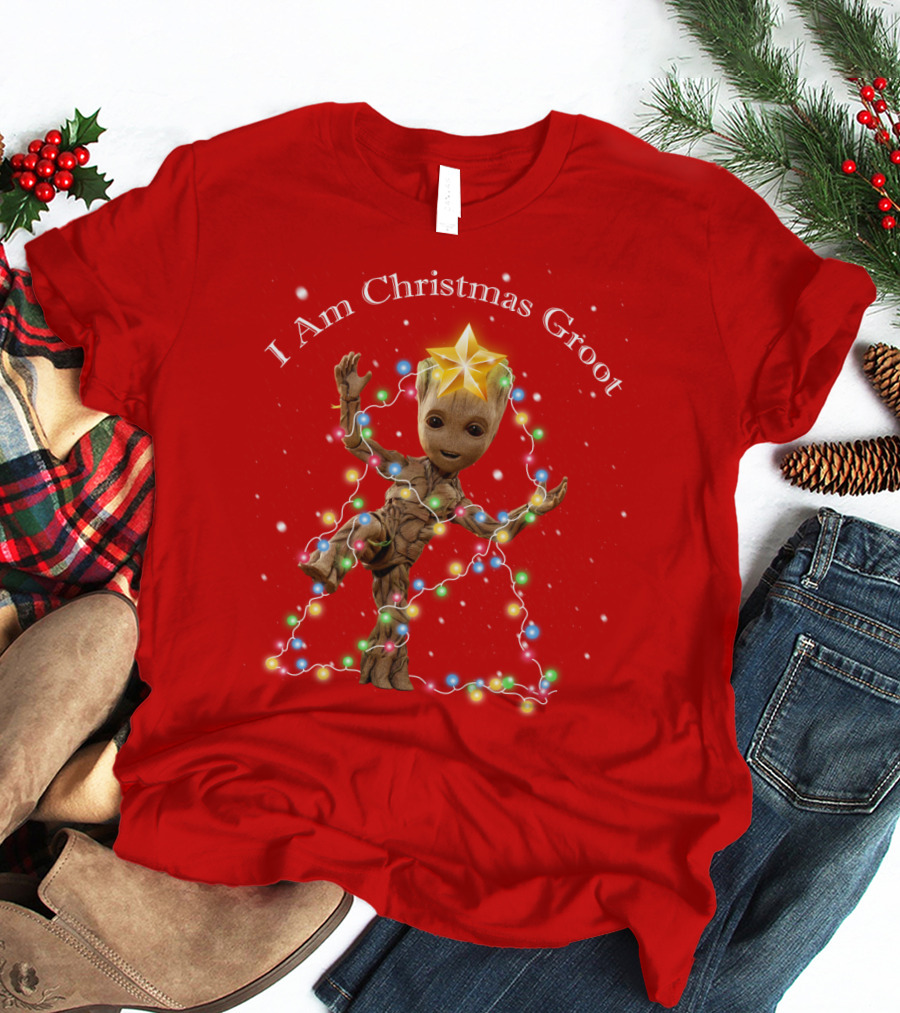 I Am Christmas Groot With Lights And Star T-Shirt
