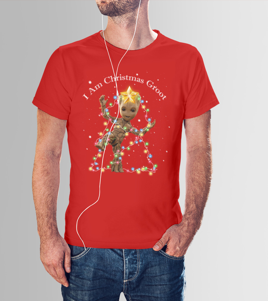I Am Christmas Groot With Lights And Star T-Shirt
