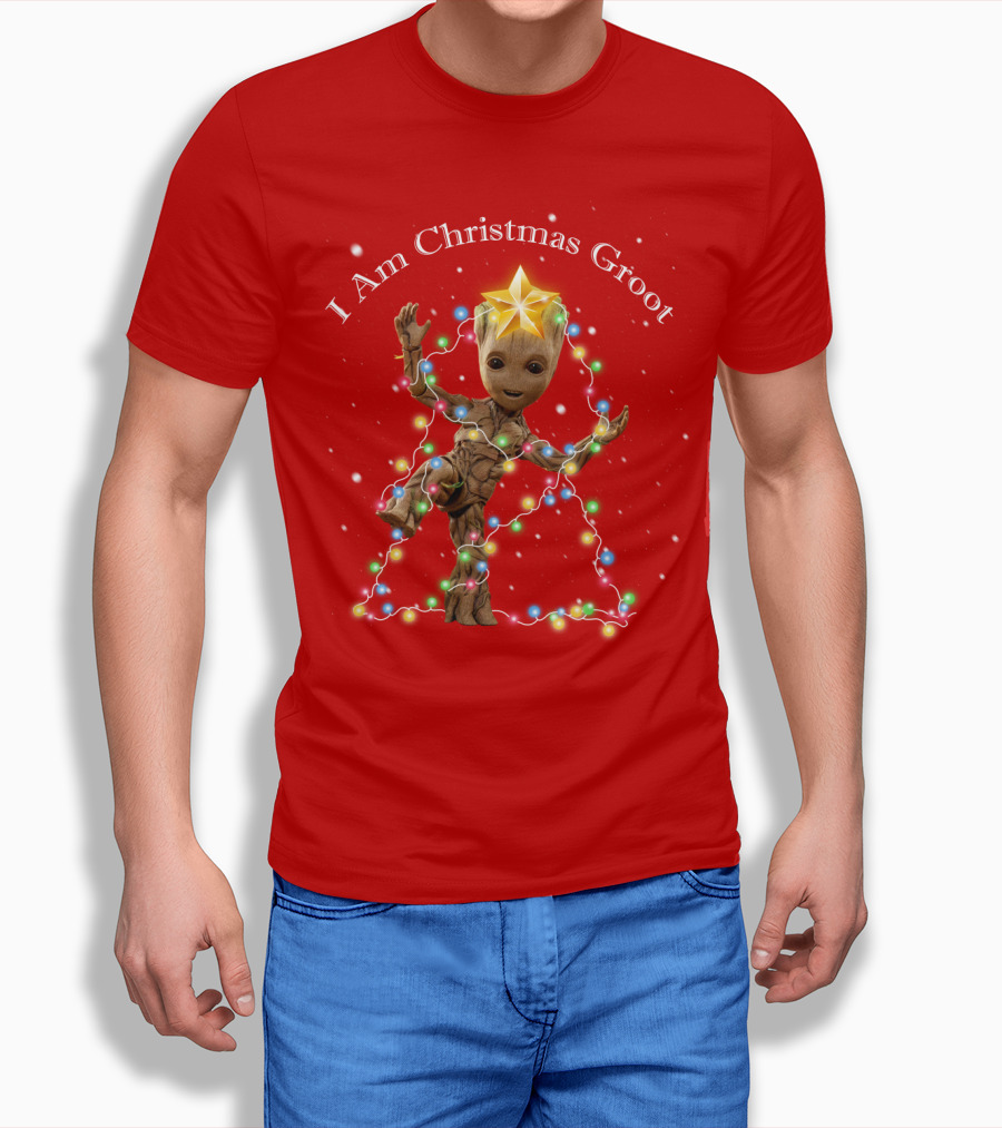 I Am Christmas Groot With Lights And Star T-Shirt