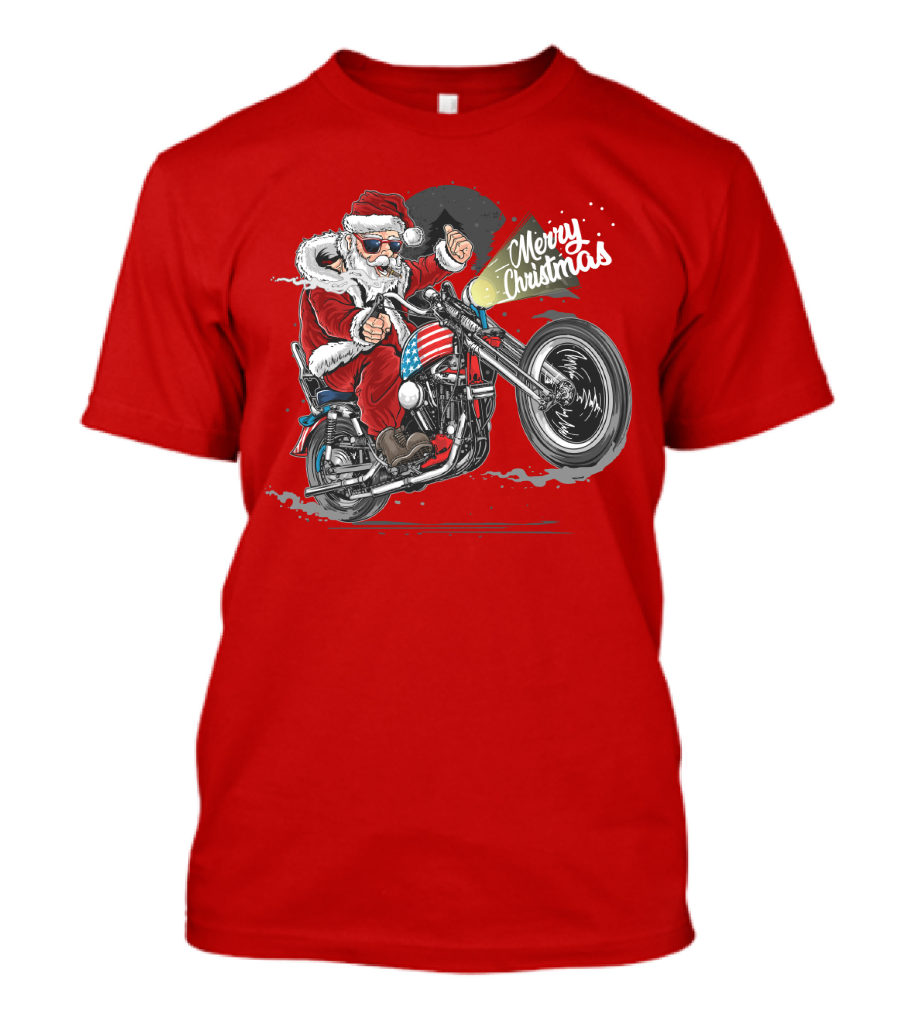 Merry Christmas Santa Claus Motorcycle USA America T-Shirt