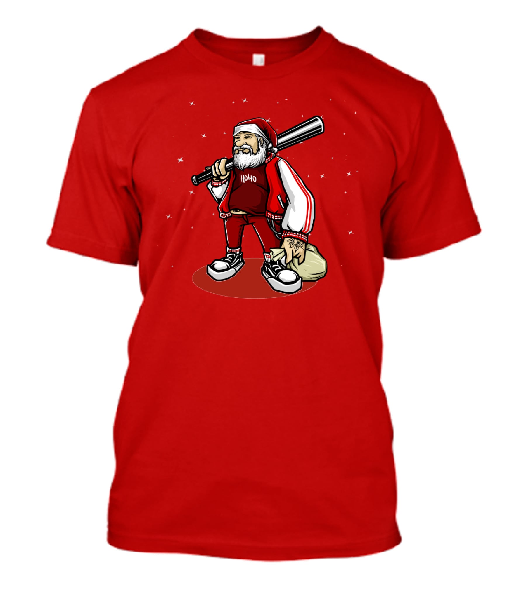 Santa Ho Ho Gangster Style With Baseball Bat And Bag T-Shirt