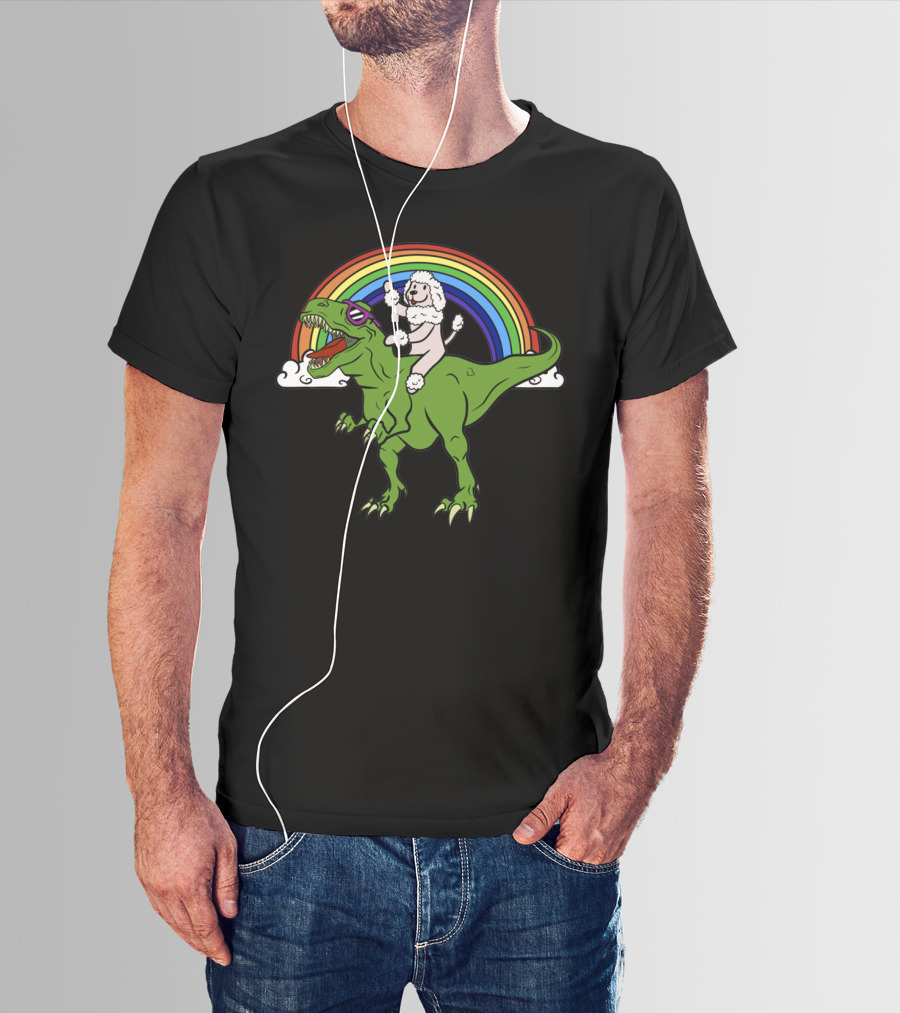Poodle Riding Dinosaur T-Shirt