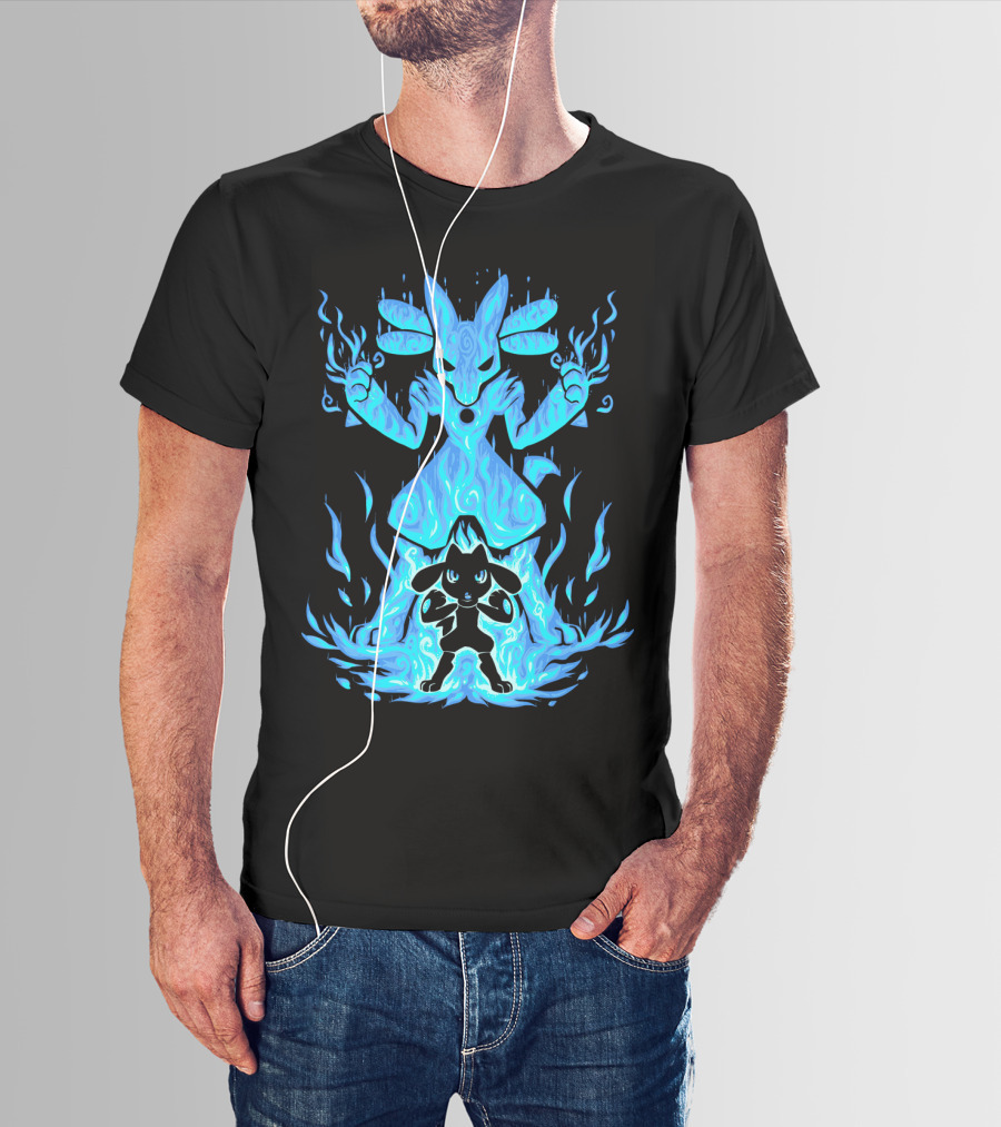 EVOLUTION POKEMON LUCARIO RIOLU AURA FLAMES T-Shirt