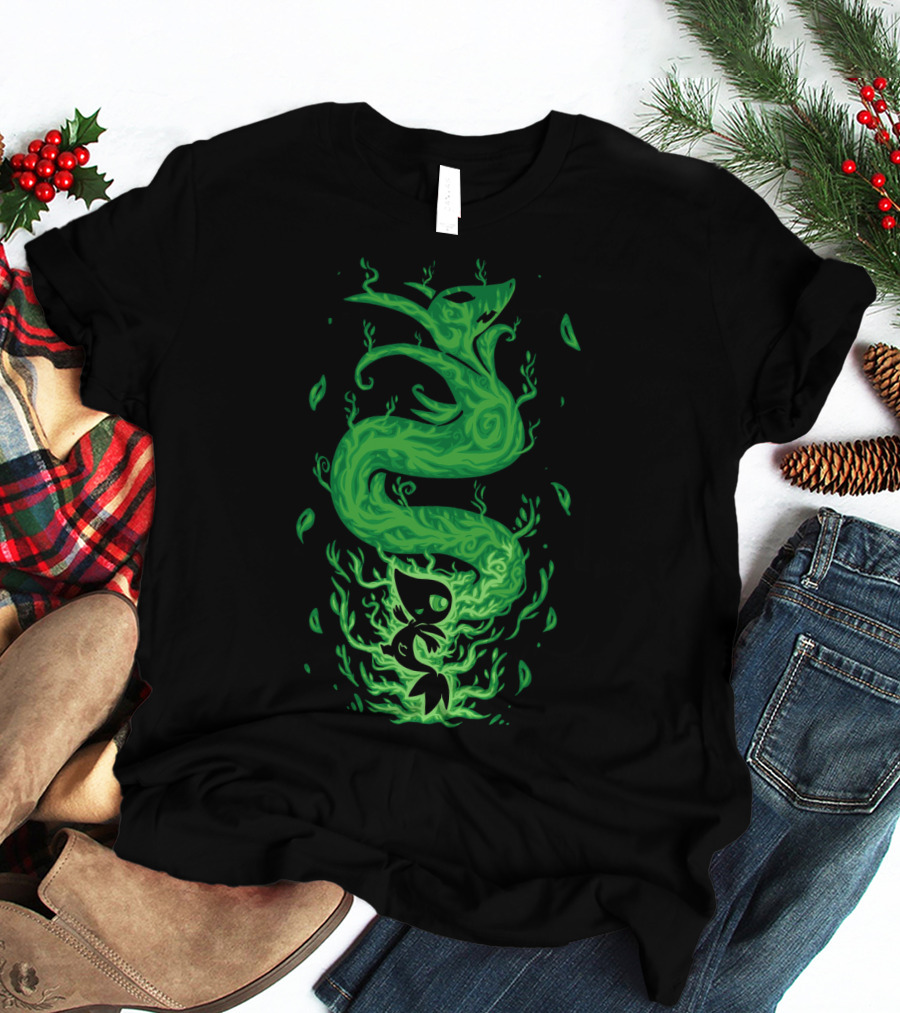 EVOLUTION POKEMON SERPERIOR COILED GREEN FLAMES WITH LEAVES T-Shirt