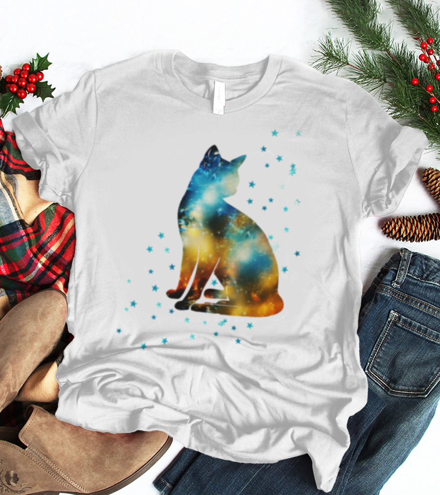 Galaxy Kitty Celestial Cat With Cosmic Stars T-Shirt