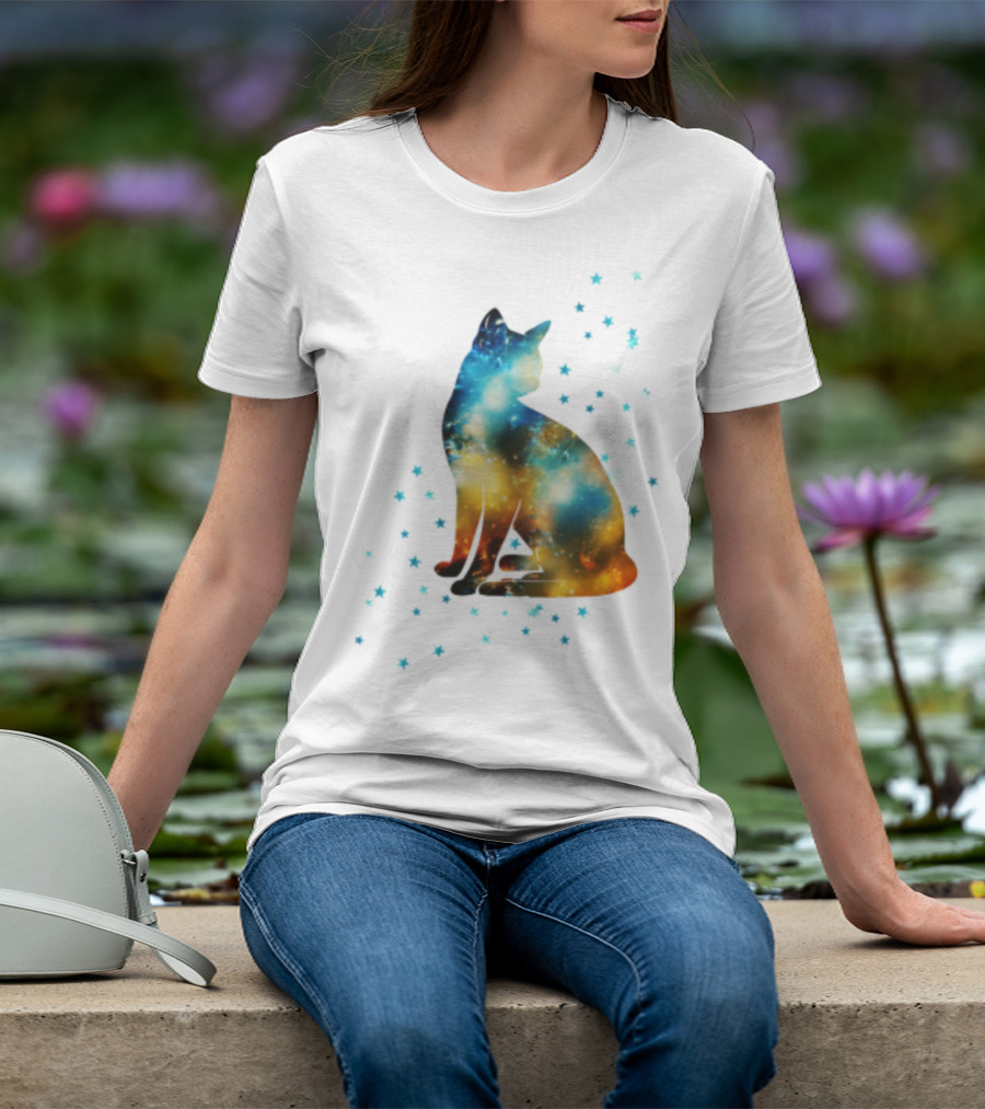 Galaxy Kitty Celestial Cat With Cosmic Stars T-Shirt