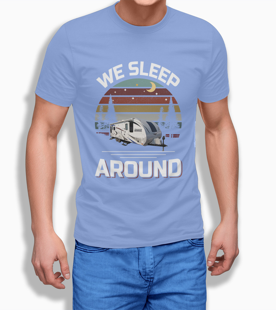WE SLEEP AROUND Camper Moon Trees Retro Stripes T-Shirt