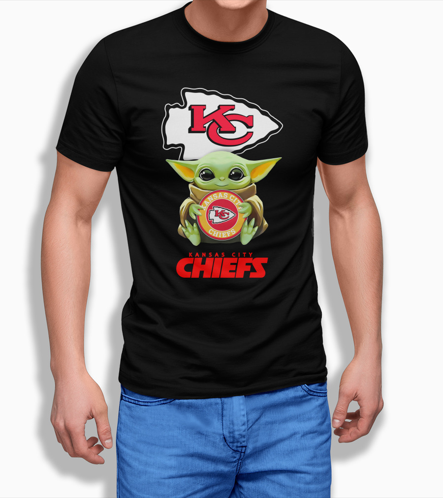 Baby Yoda Holding Kansas City Chiefs Emblem with KC T-Shirt