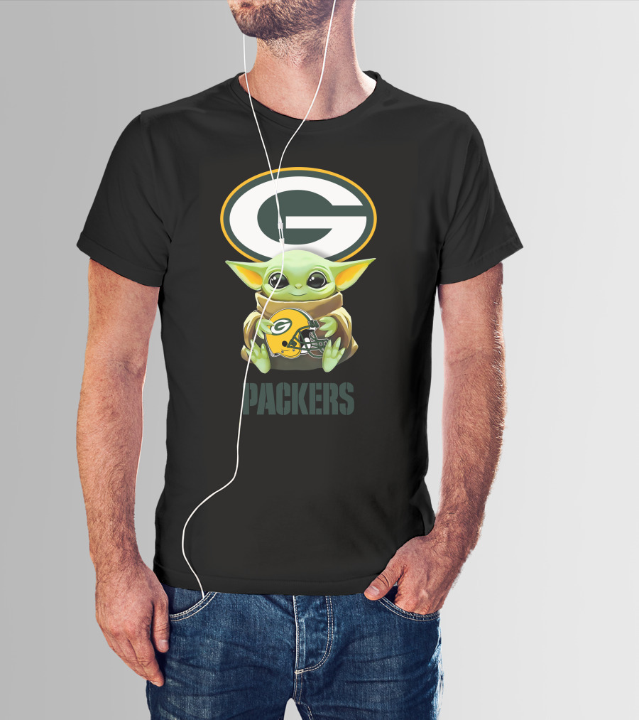 Star Wars Baby Yoda With Green Bay Packers Helmet And Logo Packers T-Shirt