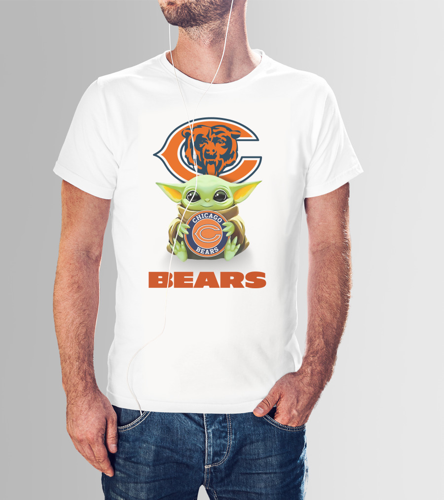 Baby Yoda Holding Chicago Bears Logo With Bears Text T-Shirt