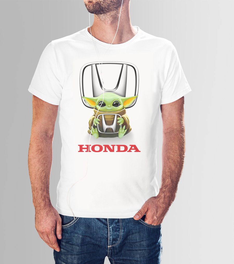 Baby Yoda Holding Honda Emblem White Background T-Shirt