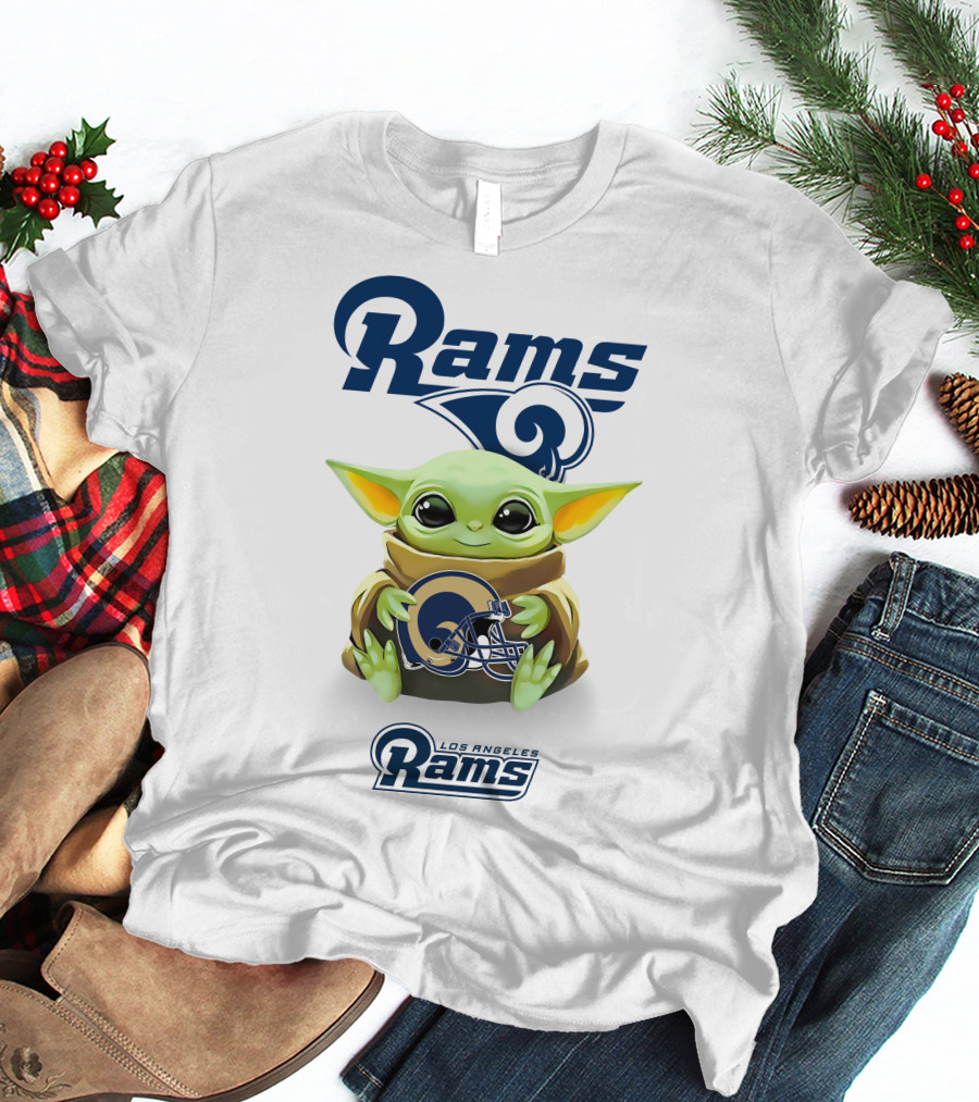 Rams Star Wars Baby Yoda Los Angeles Rams Helmet Hug T-Shirt
