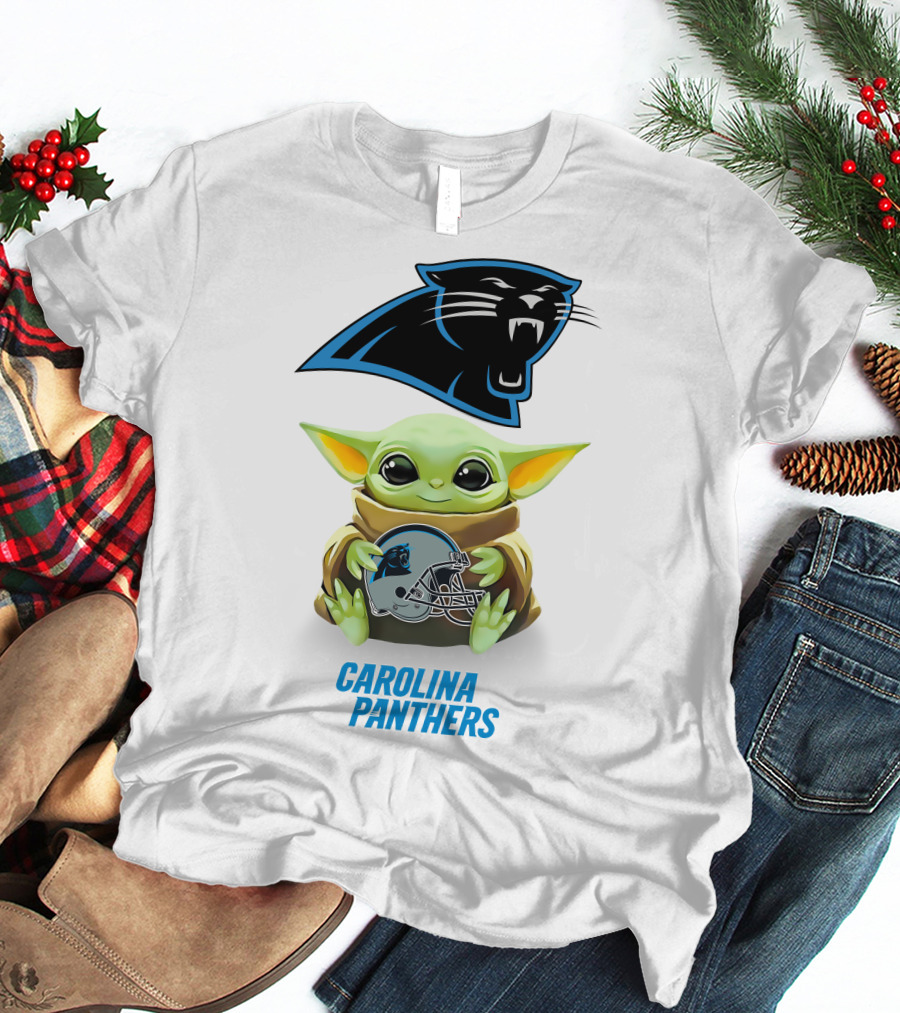 Grogu Holding Carolina Panthers Helmet With Logo Iconic T-Shirt