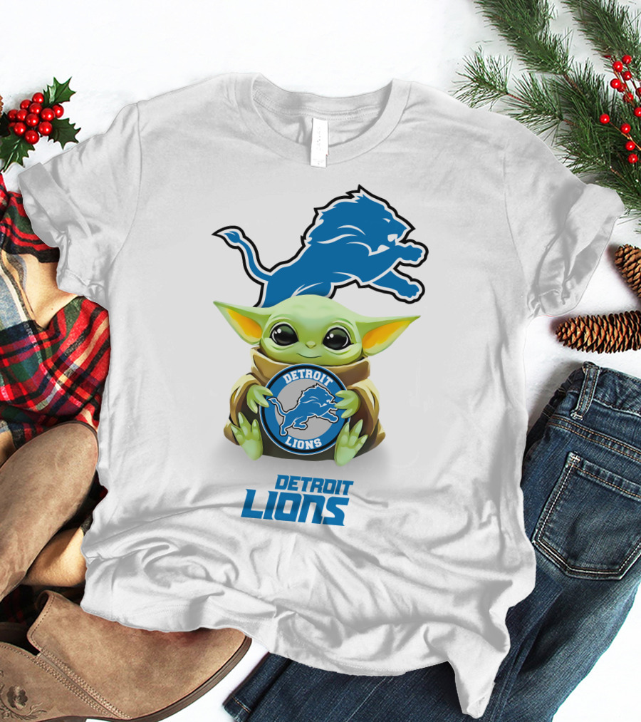 Grogu Holding Detroit Lions Emblem With Detroit Lions T-Shirt