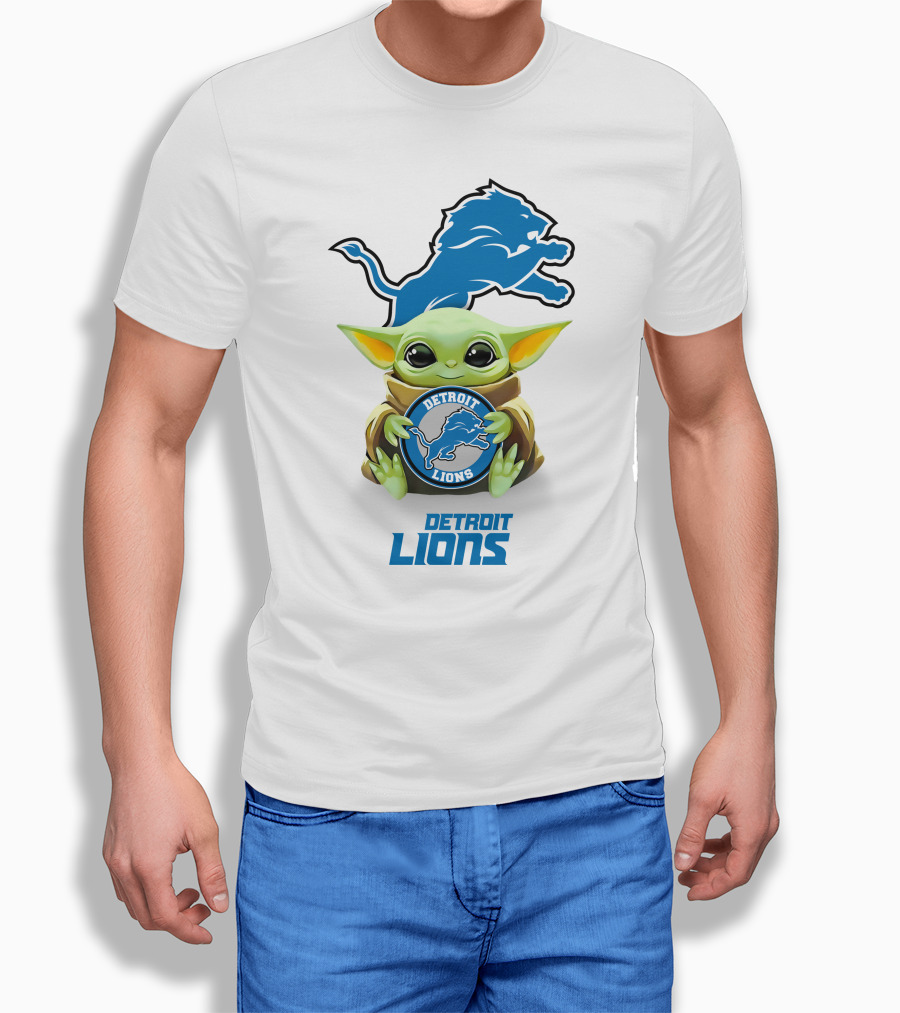 Grogu Holding Detroit Lions Emblem With Detroit Lions T-Shirt
