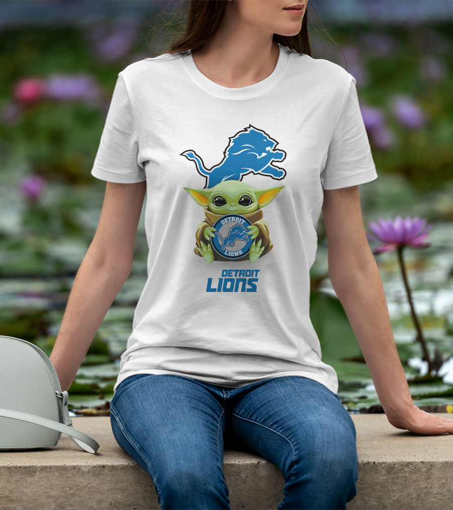 Grogu Holding Detroit Lions Emblem With Detroit Lions T-Shirt