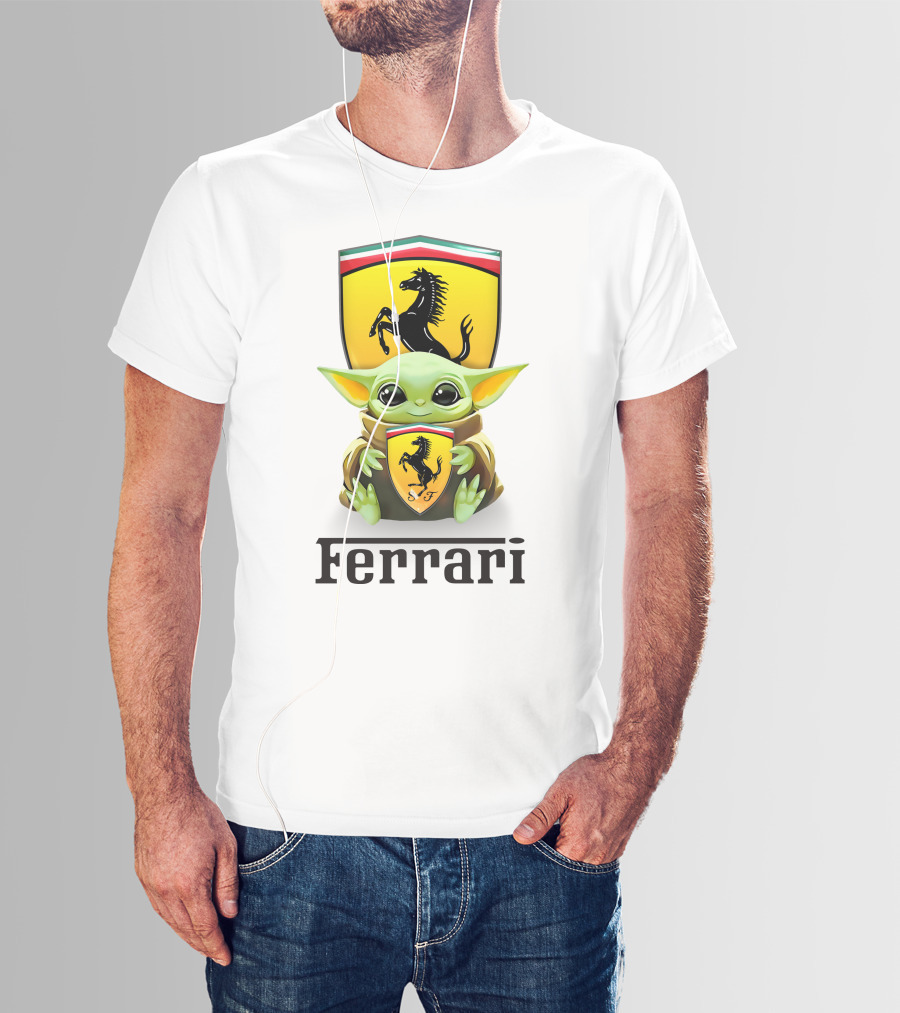 Grogu Hug Ferrari Emblem Iconic Fusion T-Shirt