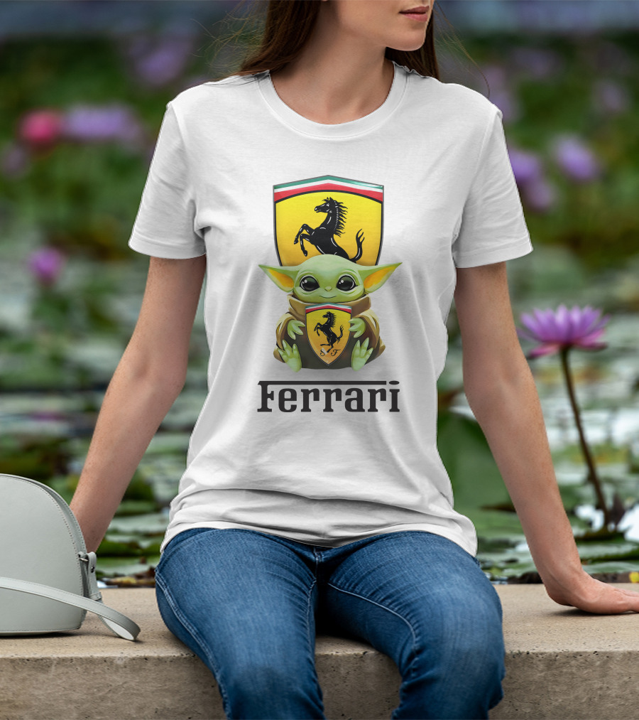 Grogu Hug Ferrari Emblem Iconic Fusion T-Shirt