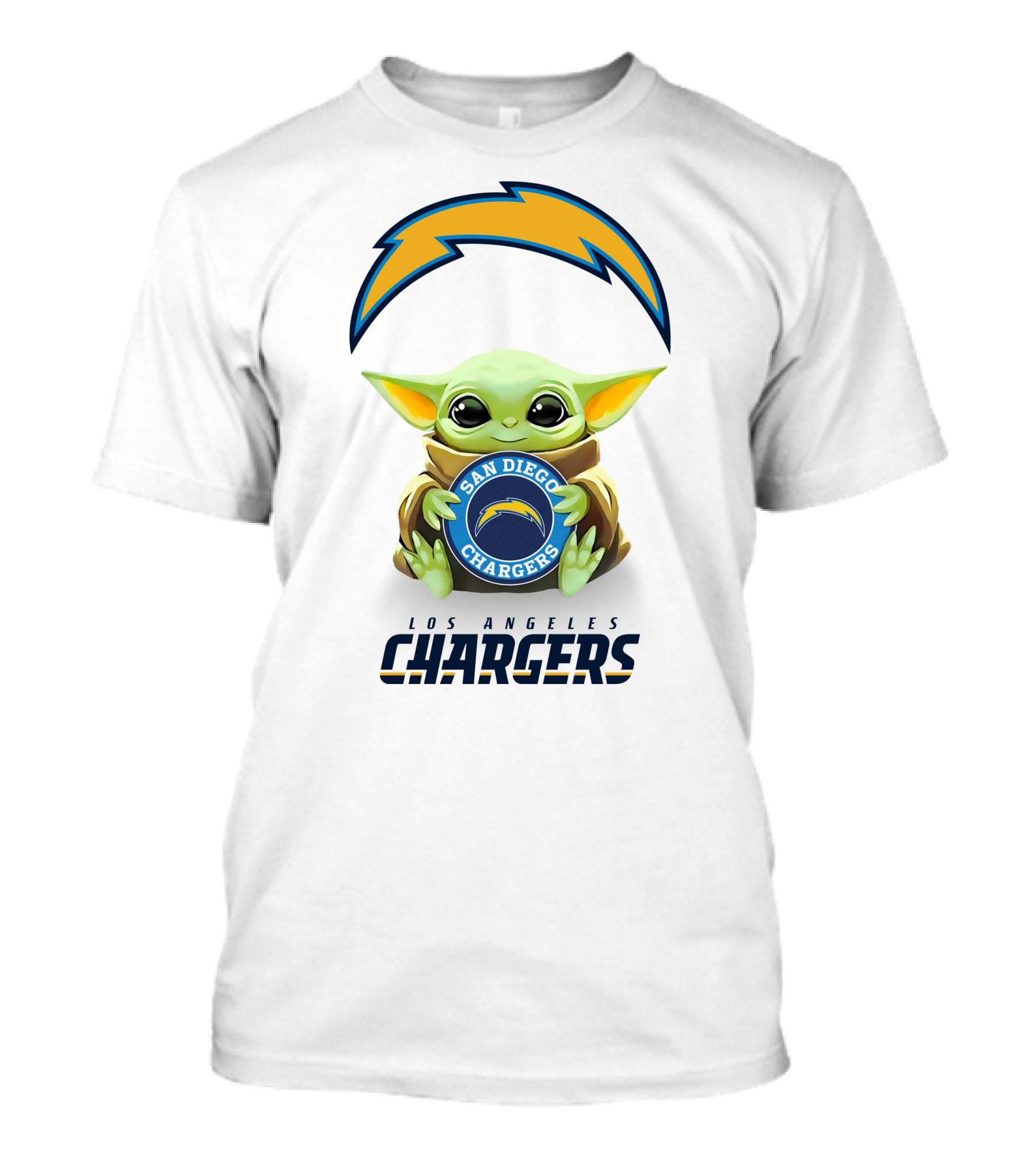 Grogu Holding San Diego Chargers Emblem With Los Angeles Chargers T-Shirt