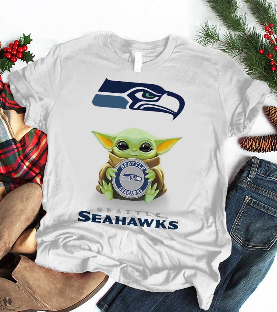 Grogu Seattle Seahawks Hugging T-Shirt
