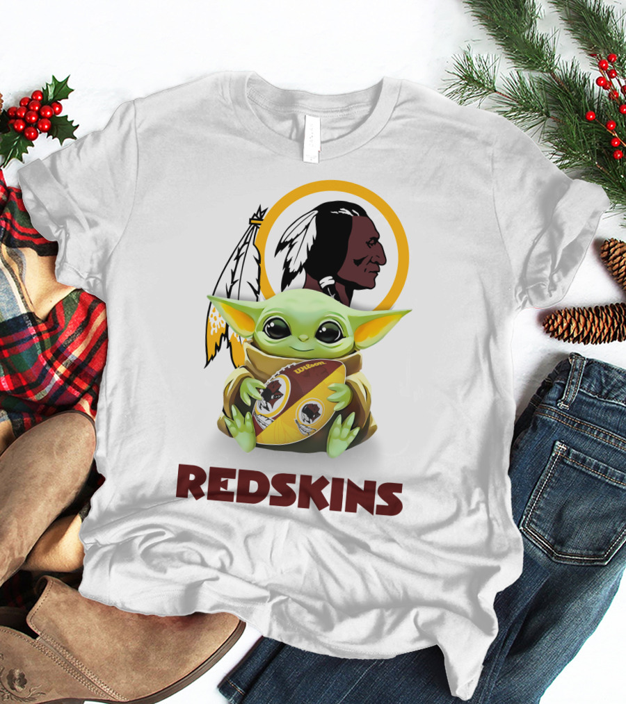 Grogu Redskins Football Hug With Team Logo And Native American T-Shirt