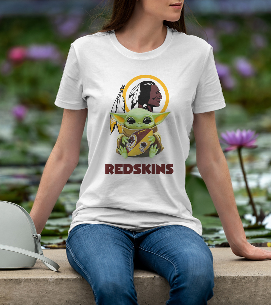 Grogu Redskins Football Hug With Team Logo And Native American T-Shirt