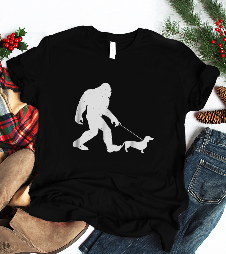 Bigfoot Walking Funny Wiener Dog Dachshund T-Shirt