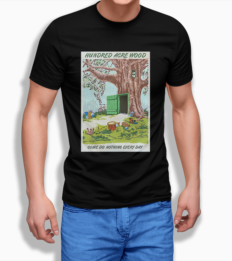 Hundred Acre Wood Come Do Nothing Every Day Vintage Tree Scene T-Shirt
