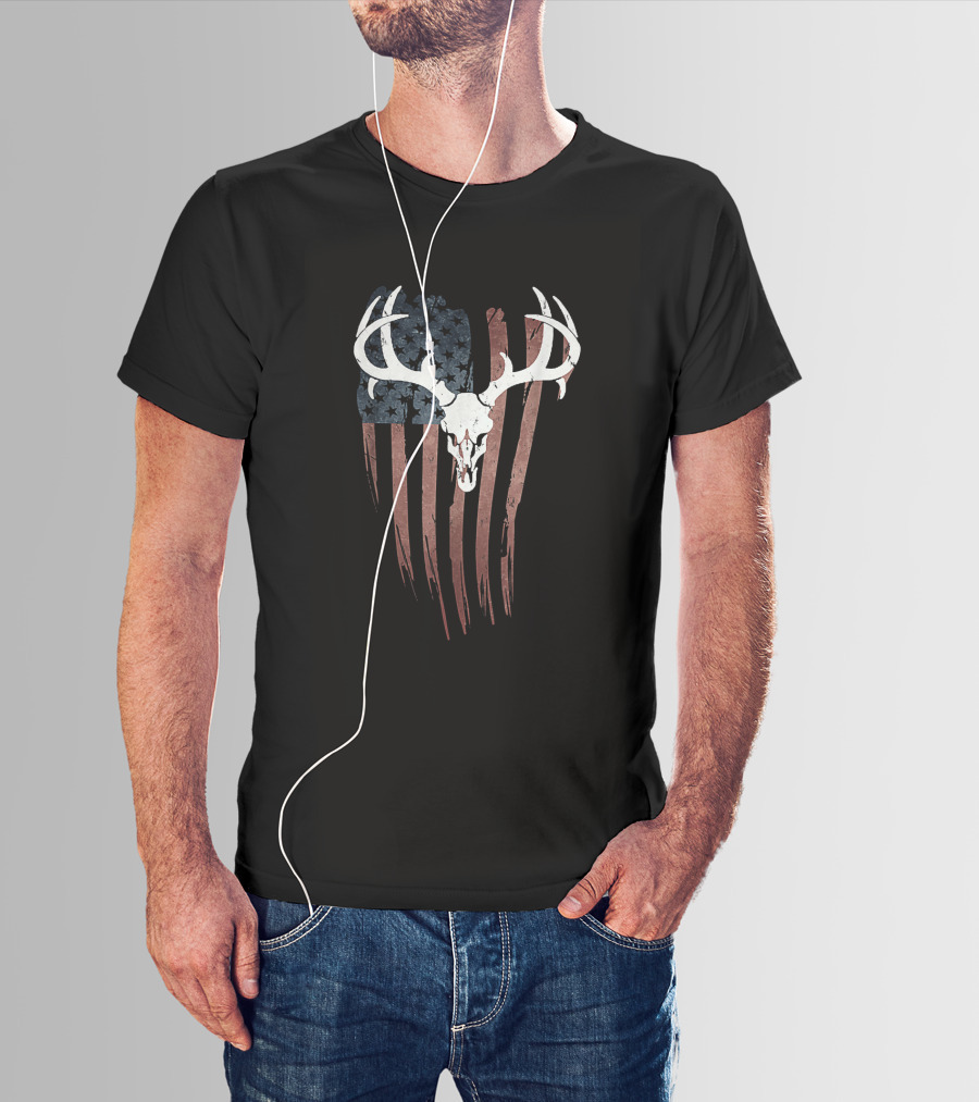 Vintage Patriotic Deer Skull With American Flag For Dad T-Shirt