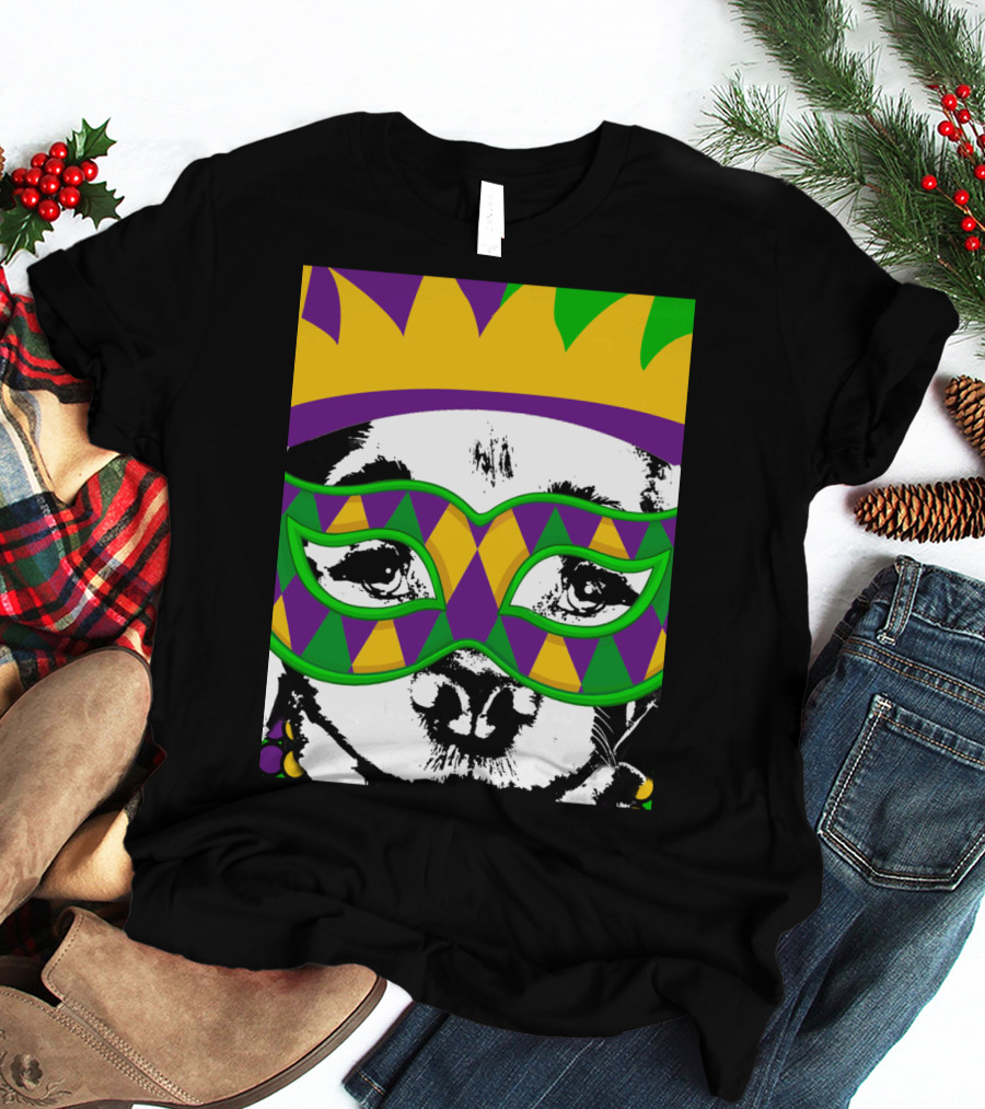 Mardi Gras Golden Retriever Dog Mask And Crown Colorful T-Shirt