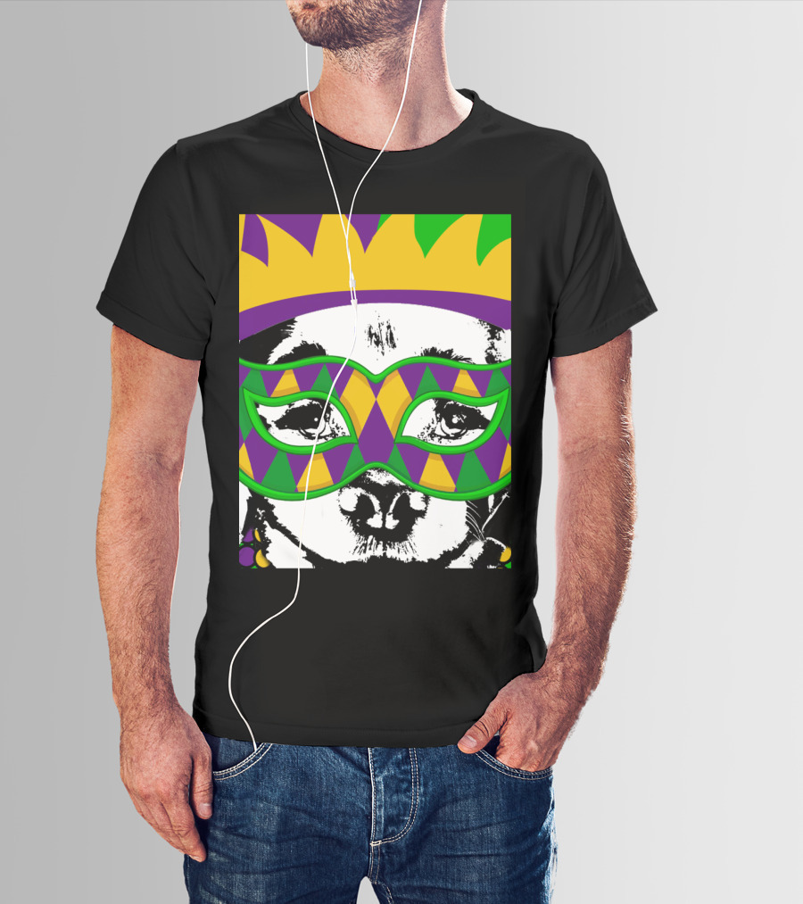 Mardi Gras Golden Retriever Dog Mask And Crown Colorful T-Shirt