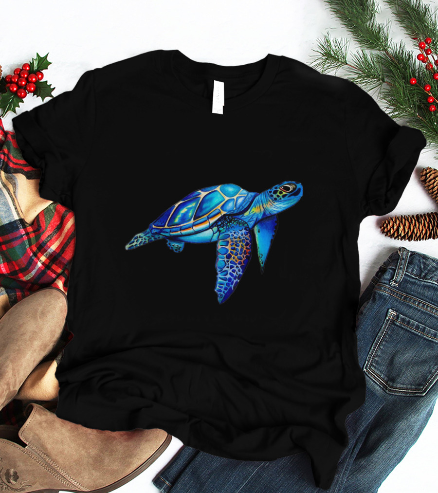 Cute Watercolor Blue Sea Turtle Hawaiian Honu Image T-Shirt