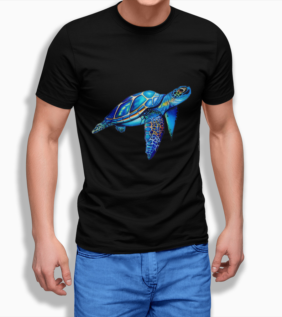 Cute Watercolor Blue Sea Turtle Hawaiian Honu Image T-Shirt