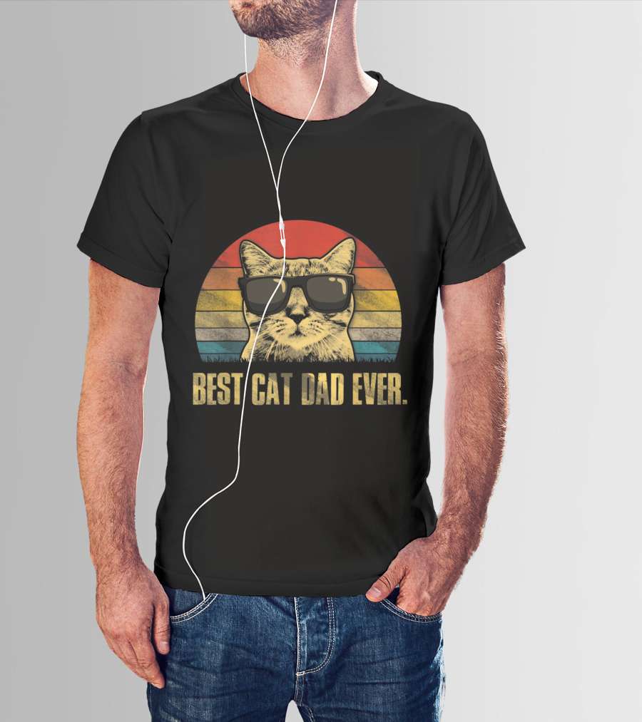 Best Cat Dad Ever Retro Cat With Sunglasses T-Shirt