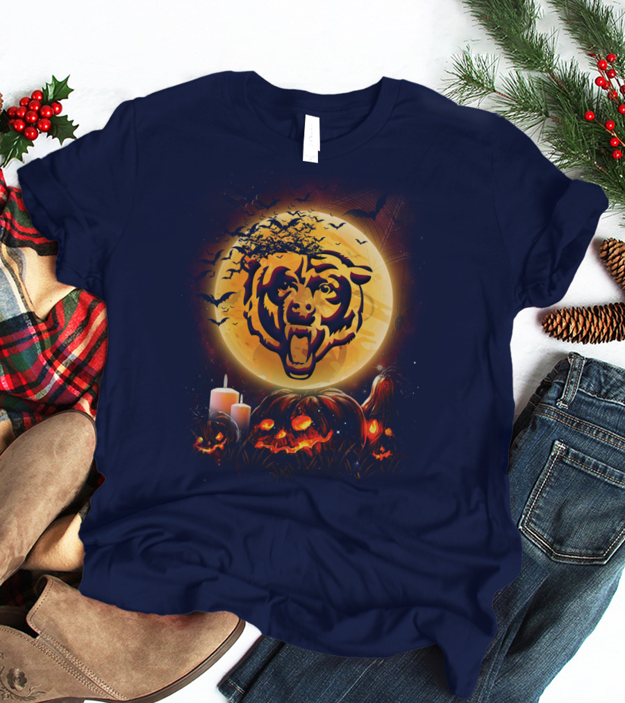 Chicago Bears Halloween Moonlit Pumpkin Jack-O'-Lantern T-Shirt