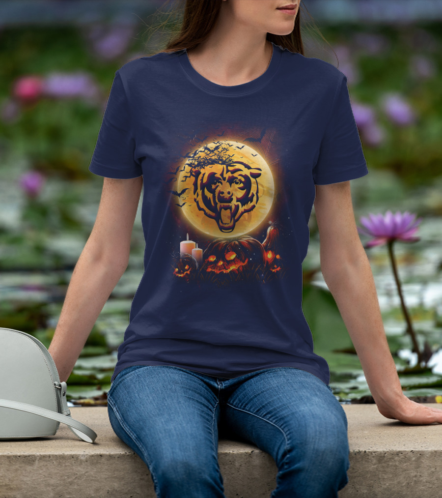 Chicago Bears Halloween Moonlit Pumpkin Jack-O'-Lantern T-Shirt