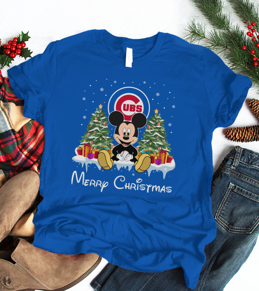 Merry Christmas Chicago Cubs Mickey Mouse T-Shirt