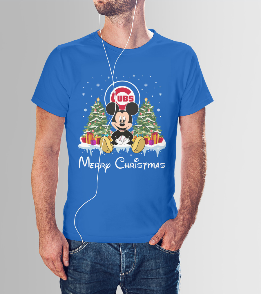 Merry Christmas Chicago Cubs Mickey Mouse T-Shirt