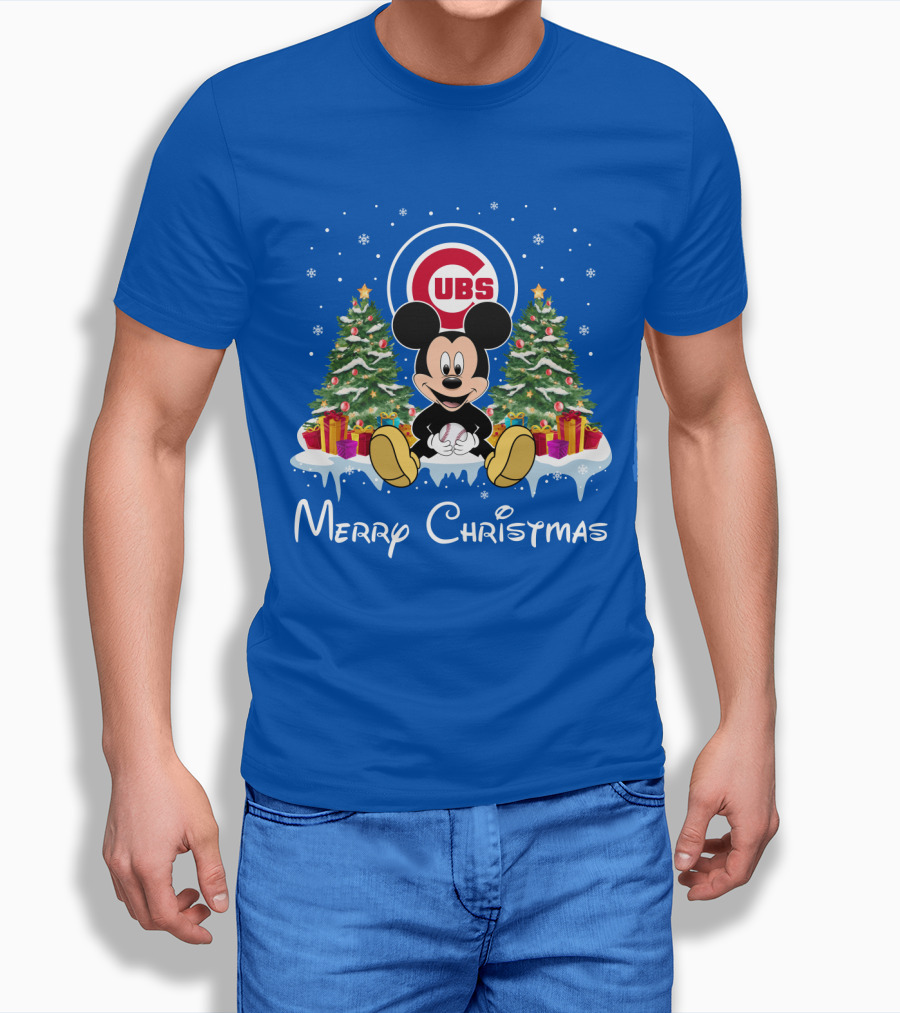 Merry Christmas Chicago Cubs Mickey Mouse T-Shirt