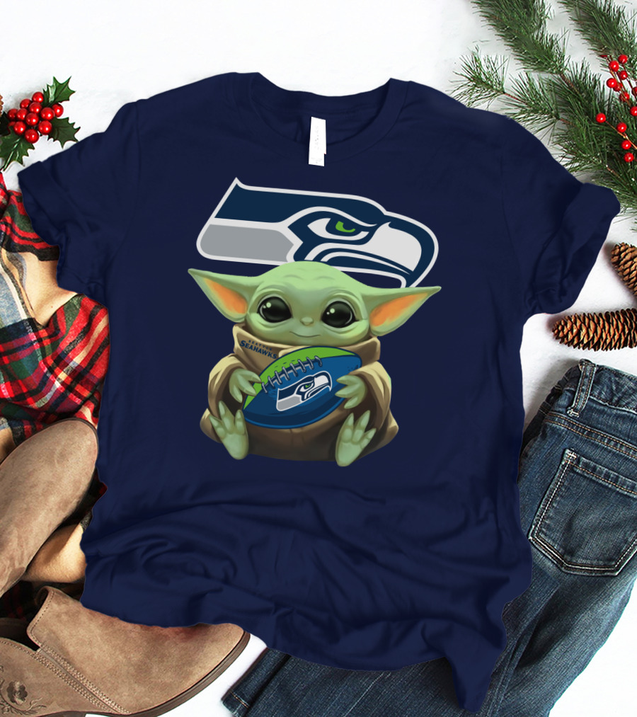 Baby Yoda Seahawks Football Fan T-Shirt