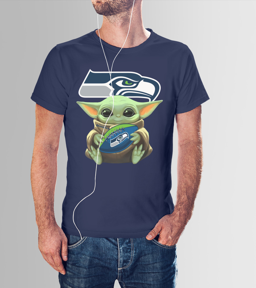 Baby Yoda Seahawks Football Fan T-Shirt