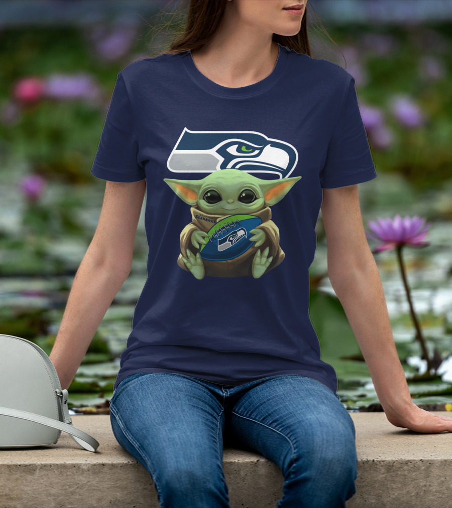 Baby Yoda Seahawks Football Fan T-Shirt