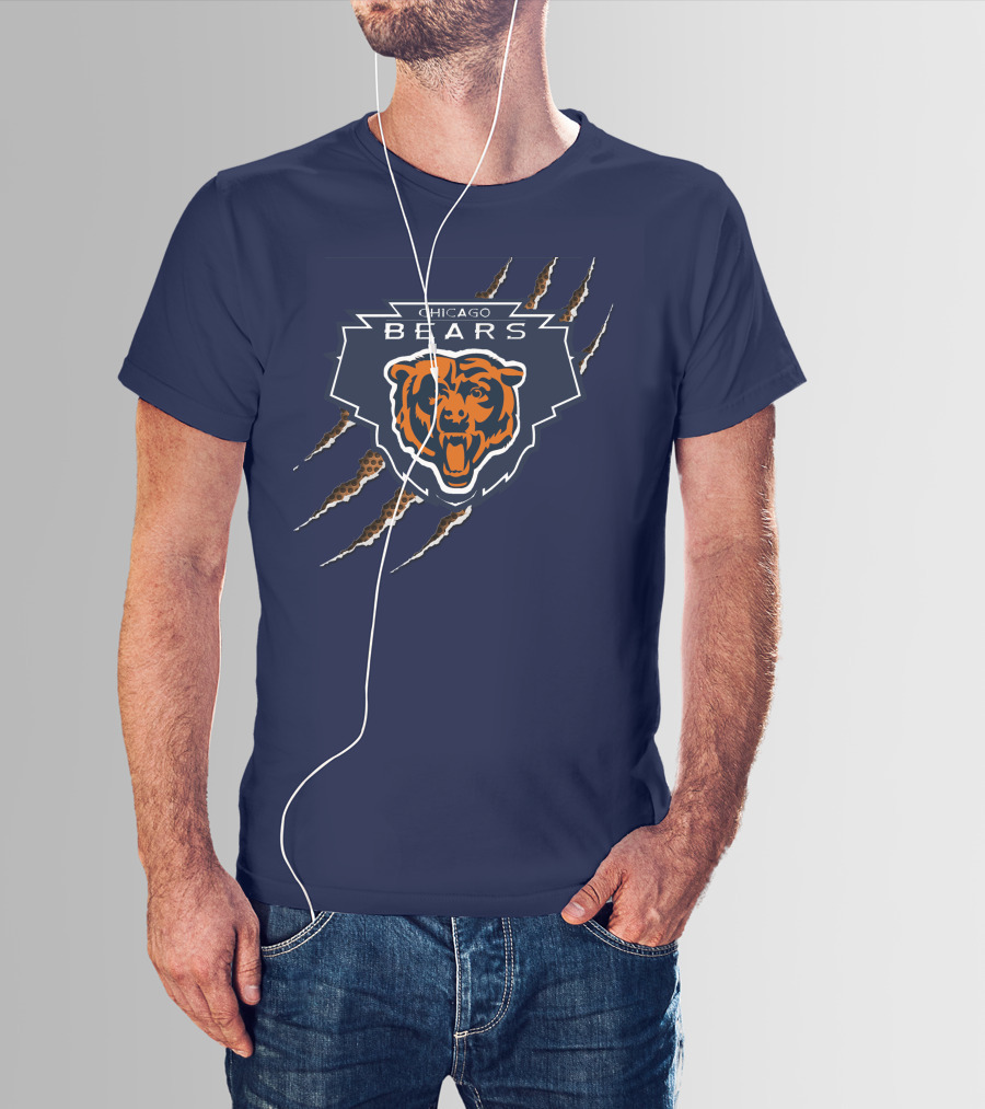Chicago Bears Logo With Roaring Bear And Claw Marks T-Shirt