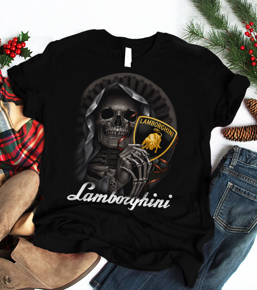 Lamborghini Skeleton Holding Shield T-Shirt