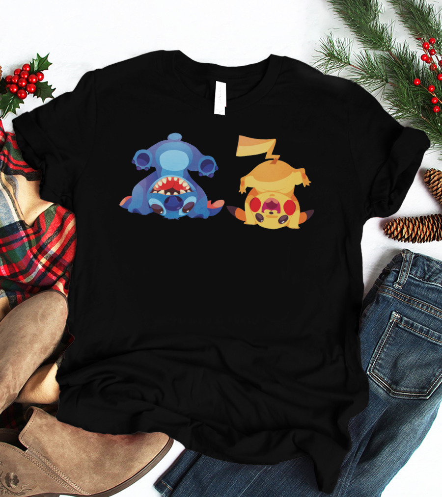 Only Today Upside Down Stitch And Pikachu T-Shirt
