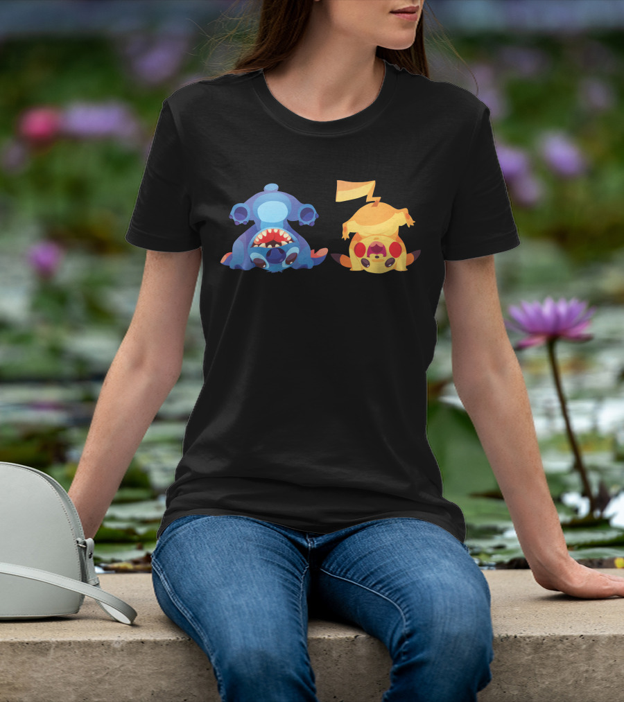 Only Today Upside Down Stitch And Pikachu T-Shirt