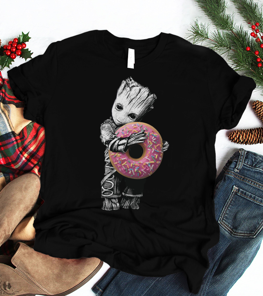 Donut Tree Character Hugging Pink Sprinkle Doughnut T-Shirt